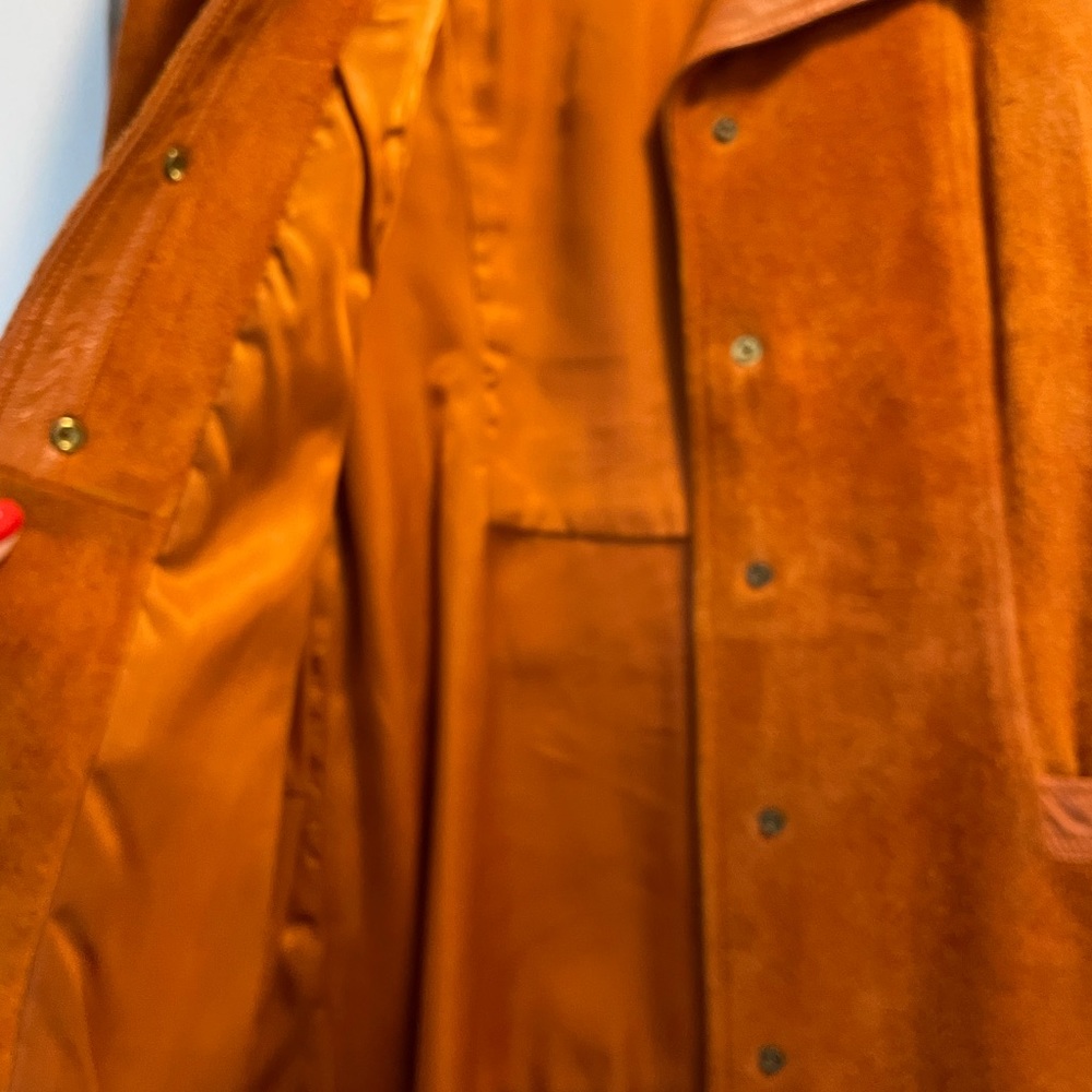 Beautiful burned orange sued and leather vintage Sant Angelo coat.